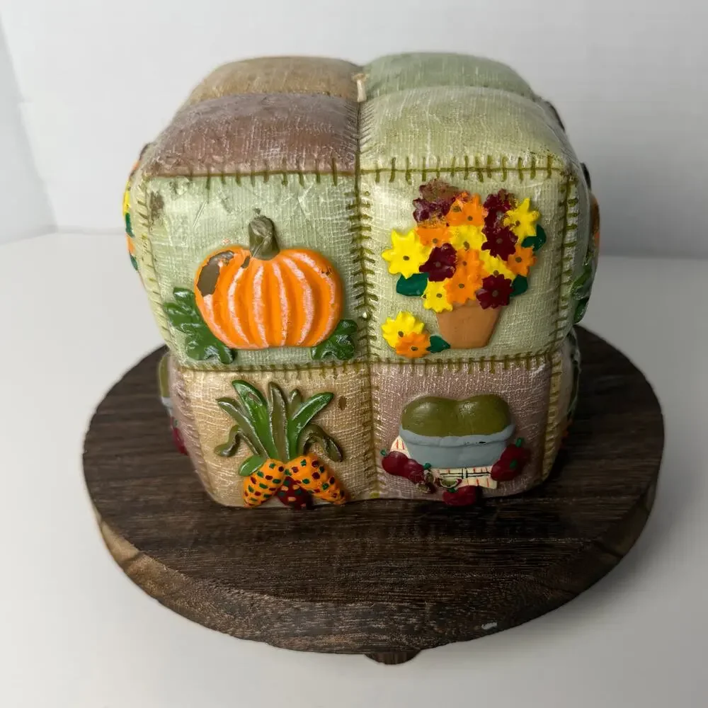 Large‎ Fall Harvest Patchwork Candle Pumpkin Floral Country Decor 4.5